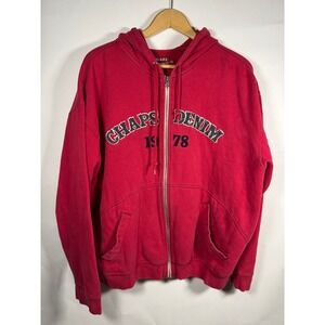 Chaps Denim Mens Red Full Zip Hoodie Sweatshirt XL Embroidered 1978 Logo
